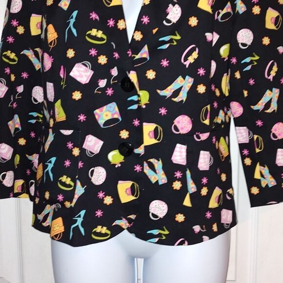 Briggs black stretch  blazer with purses and shoes as the print Sz 12 - Picture 2 of 6